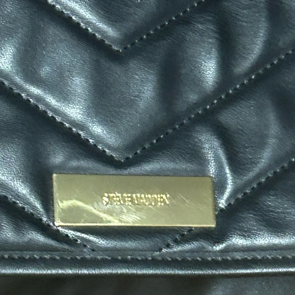 Steve Madden Black Quilted Shoulder Bag Gold logo